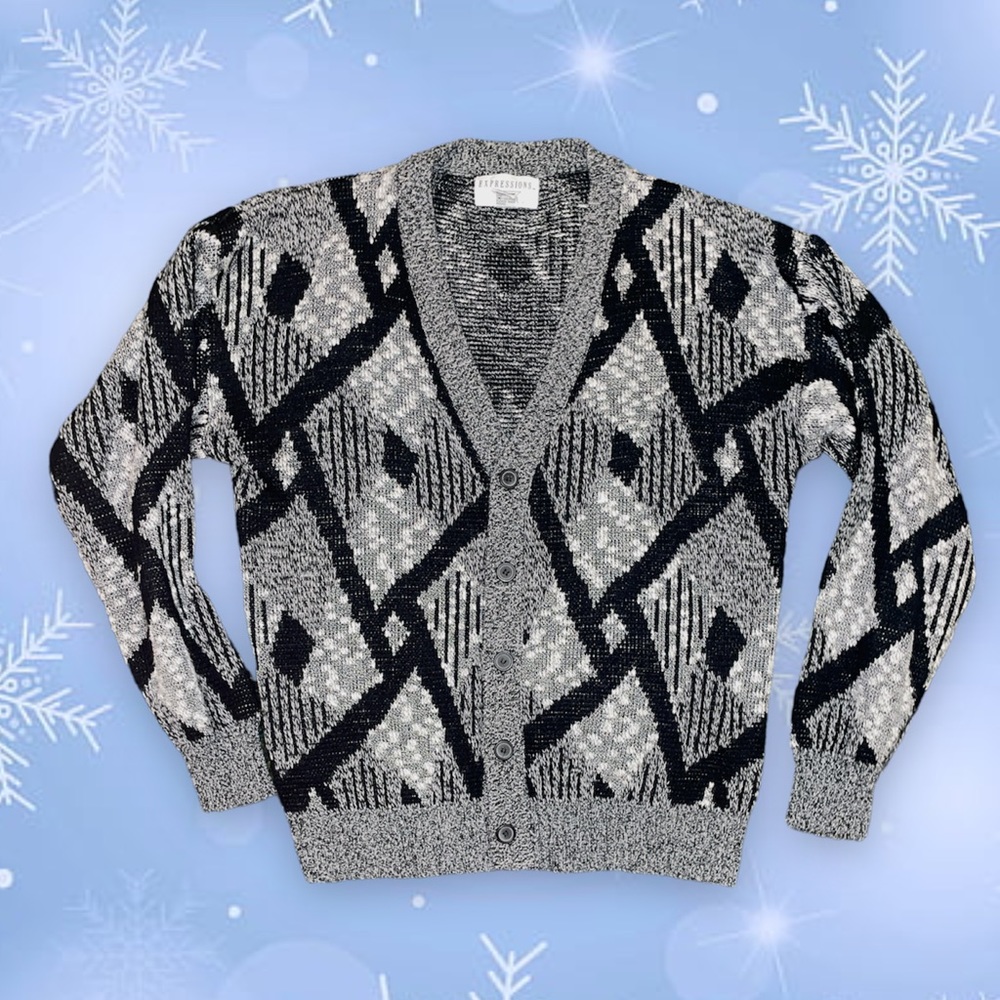 vintage 80s funky men’s cardigan sweater